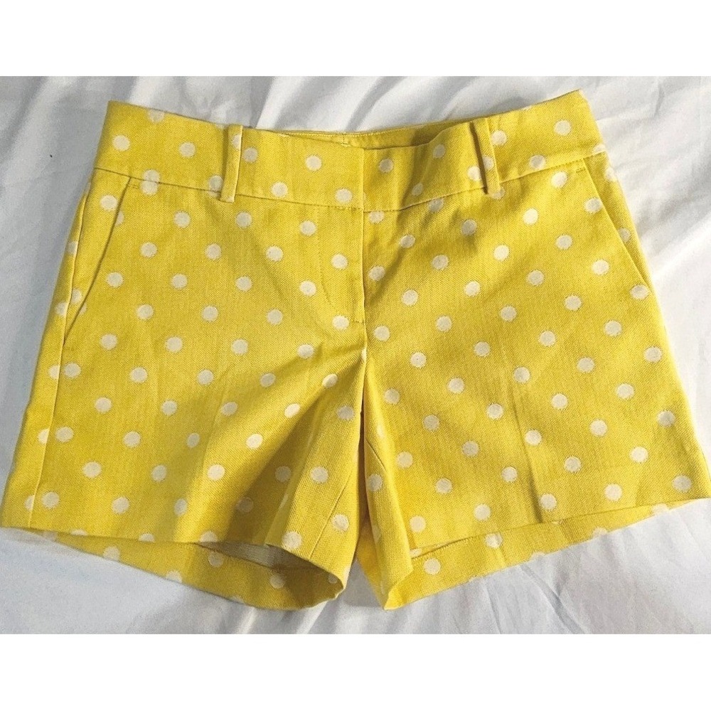 NWT Ann Taylor Yellow Polka Dot Shorts Womens Size 0 Cotton Blend Summer
